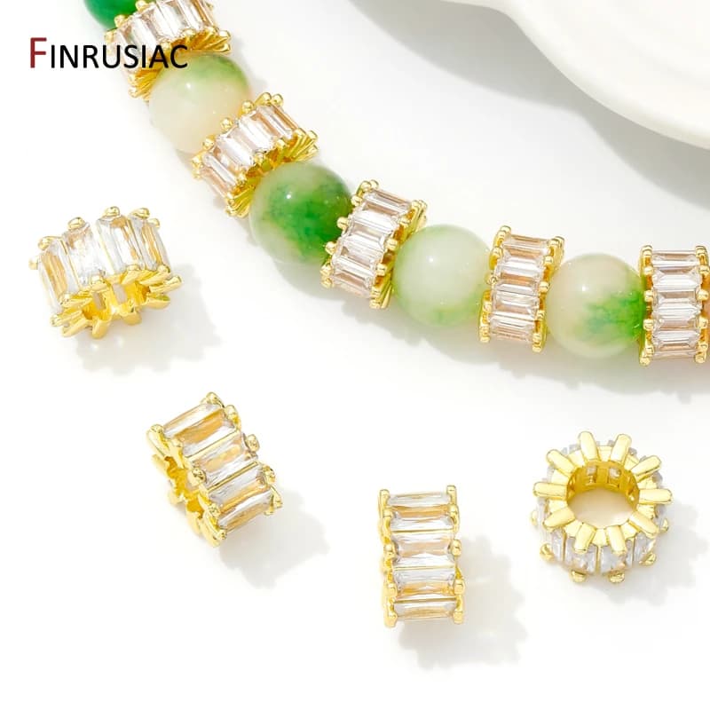 Accessori per perline distanziatrici in cristallo di zircone placcato oro 18 carati per braccialetti, separatori di perline per la creazione di gioielli Materiale per perline fai-da-te