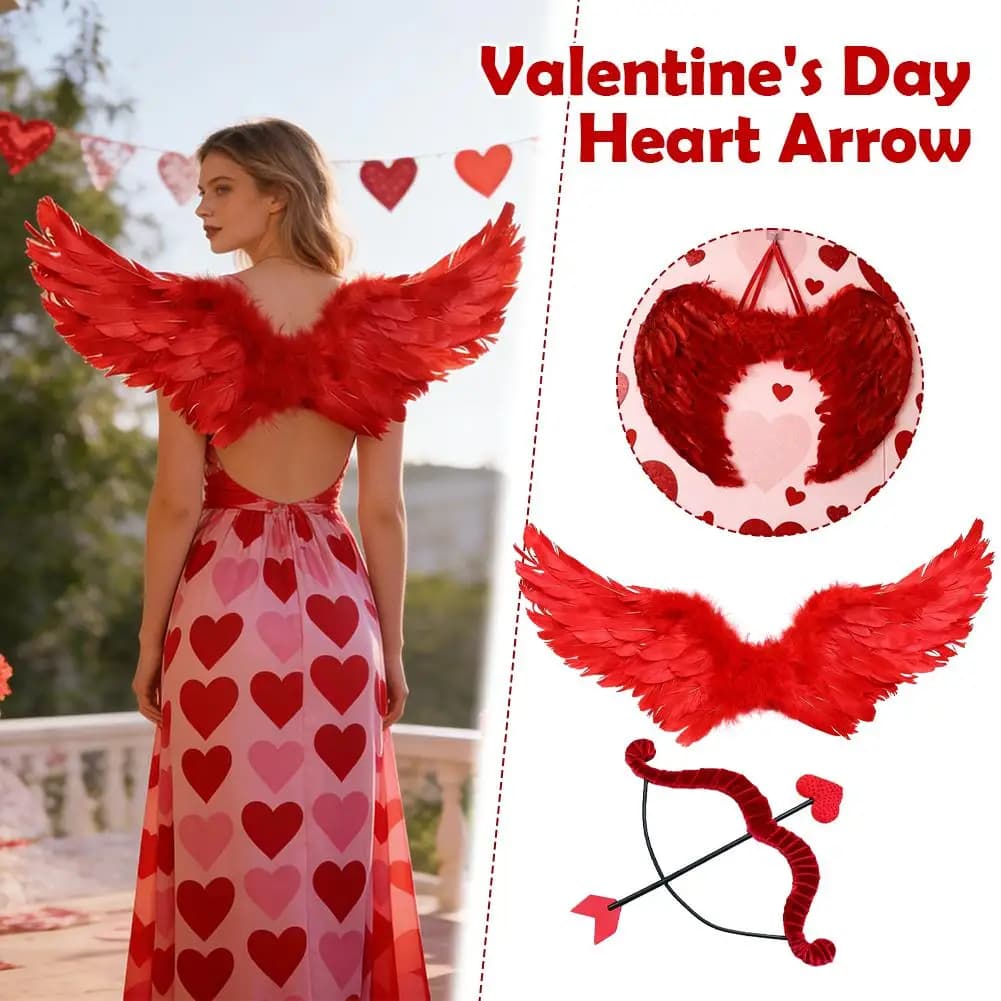 Set di arco e frecce con piume rosse, Angelo Cupido, accessori per fotobooth, decorazioni resistenti e leggere per San Valentino, per feste di matrimonio