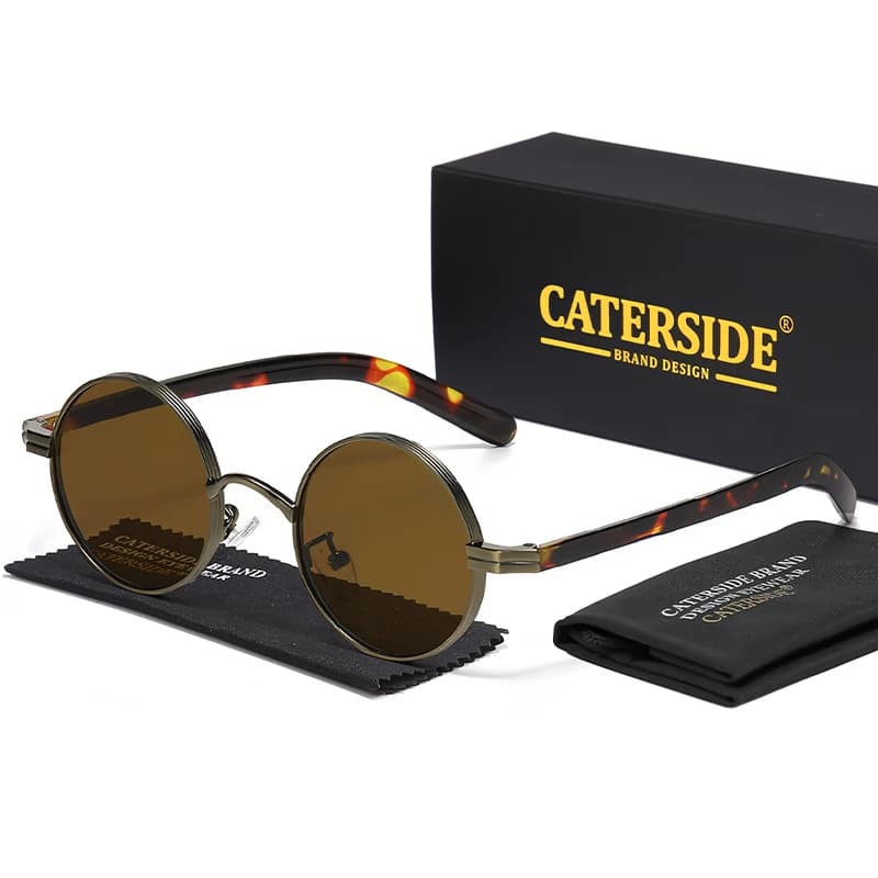 CATERSIDE Vintage Men's Sunglasses hip-hop Style Round Sunglasses with Metal Frame Women's Outdoor Travel Glasses UV400