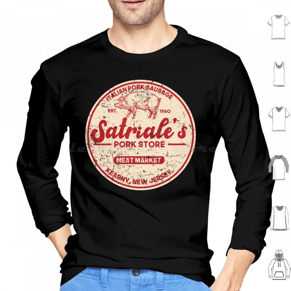 Satriale's Italian Pig Store Felpe con cappuccio a maniche lunghe Pig Store Maiale Salsiccia Carne Tv Divertente Parodia Top Trend Cul Cultura pop