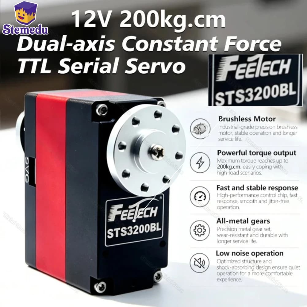 Feetech STS3200 12V 200kg.cm 360° Brushless Servo Dual-Axis TTL Serial Magnetic Encoder Steel Gear Robot Servo