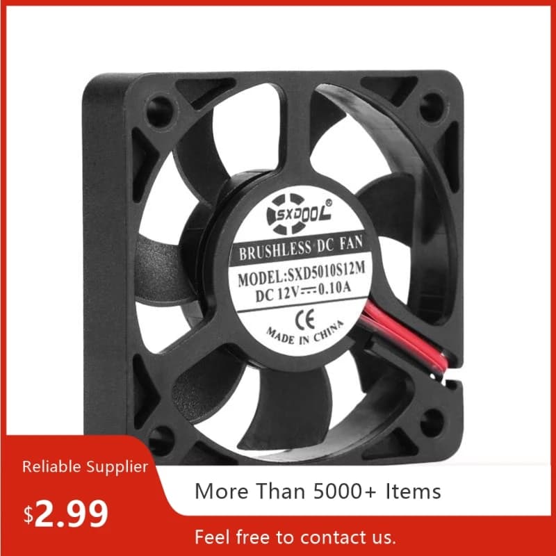 Ventola di raffreddamento compatta CC 50 mm 12 V: SXDOOL SXD5010S12M (dal 10 mm sottile, 4500 giri/min, 11,2 CFM) per stampanti e elettronica 3D