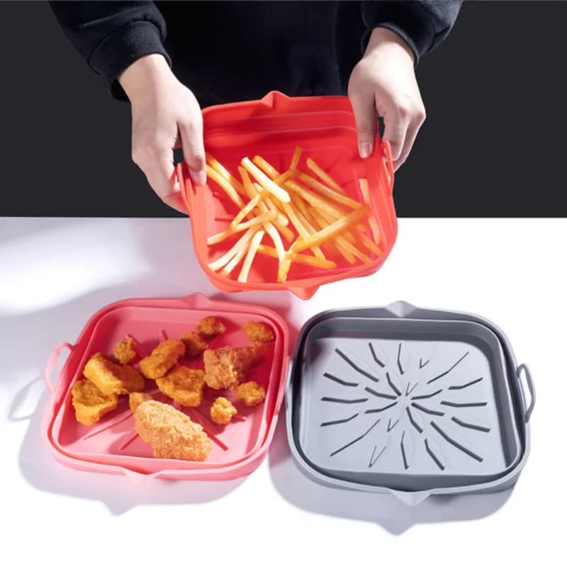 Silicone Air Fryers Liner Oven Baking Tray Square Oven Baking Tray Basket Reusable Liner Pizza Basket Mat Insert Dish Pan