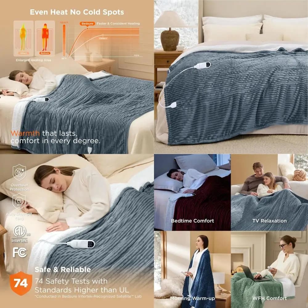 Coperta elettrica in morbida flanella a coste a grandezza naturale con 6 impostazioni di calore, timer da 10 ore, spegnimento automatico, regalo ideale per la nonna (72x84 pollici