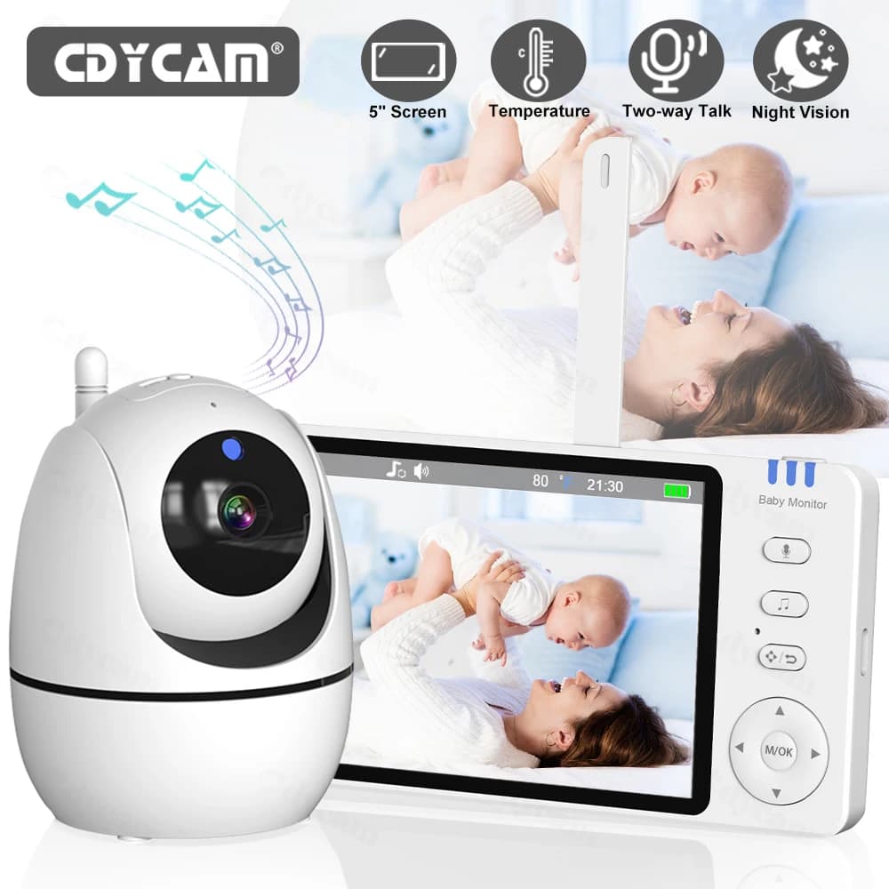 5 ''Video Baby Monitor Visione notturna Sicurezza PTZ Cam 3500mAh Batteria Nanny 2 vie Audio Talk Telecamera di sorveglianza con temperatura