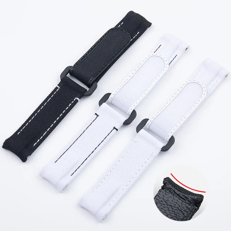 Cinturino per orologio in pelle con fondo in tela di nylon, velcro modificato da 20 mm