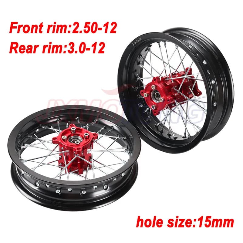 Cerchi Pit Bike Foro da 15 mm Ruota anteriore e posteriore da 2,50-12 pollici e 3,00x12 pollici con mozzo CNC per bici da cross KTM CRF