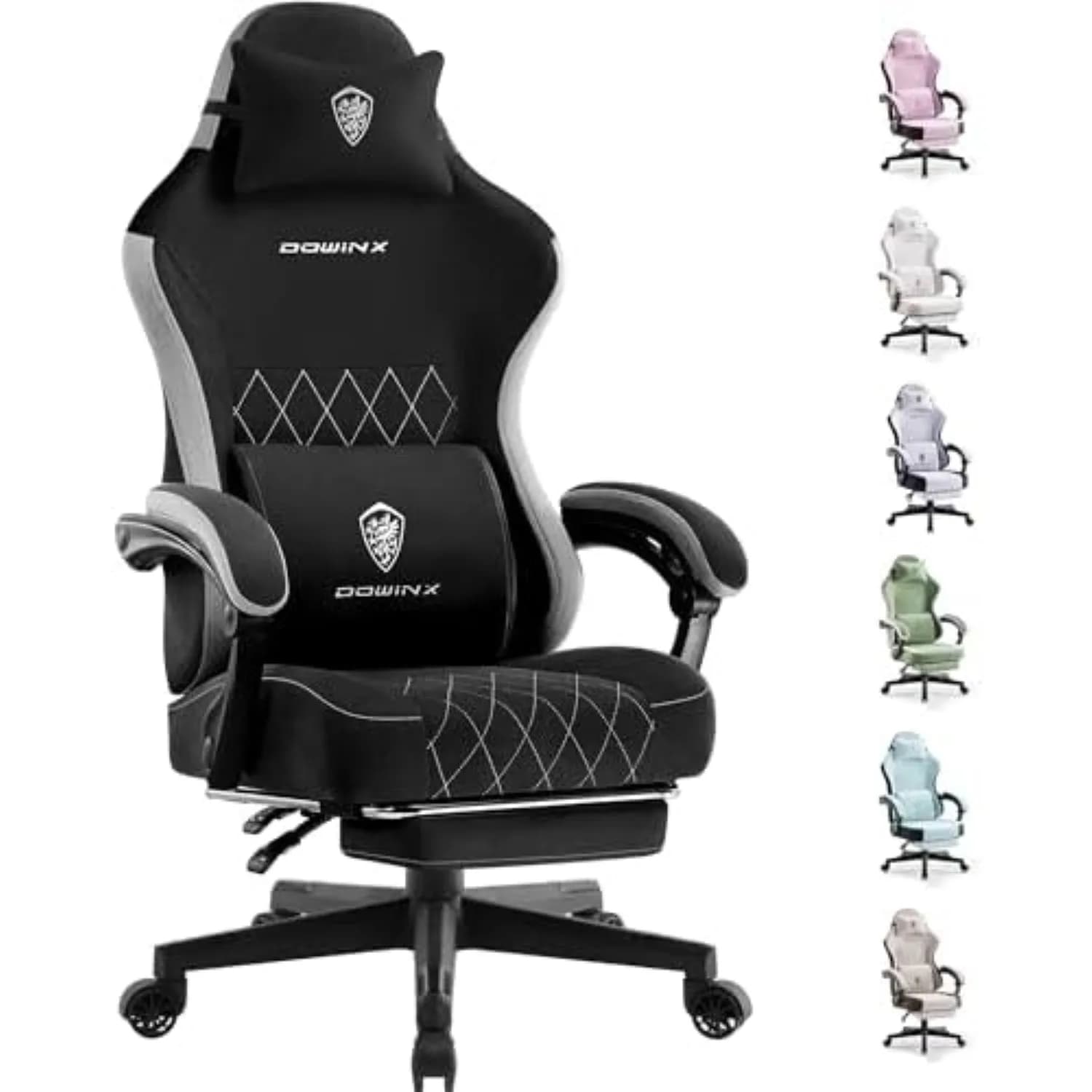 Fabric Gaming Chair, Ergonomic Computer Chair with Footrest and Pocket Spring Cushion, Height Adjustable Video Gamer