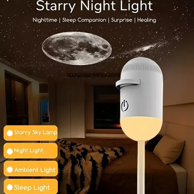 Proiettore LED Galassia, Luce Notturna Rotante a 360°, Lampada Ambientale Cielo Stellato, Proiettore Mini Galassia 2in1 per Decorazione Camera da Letto