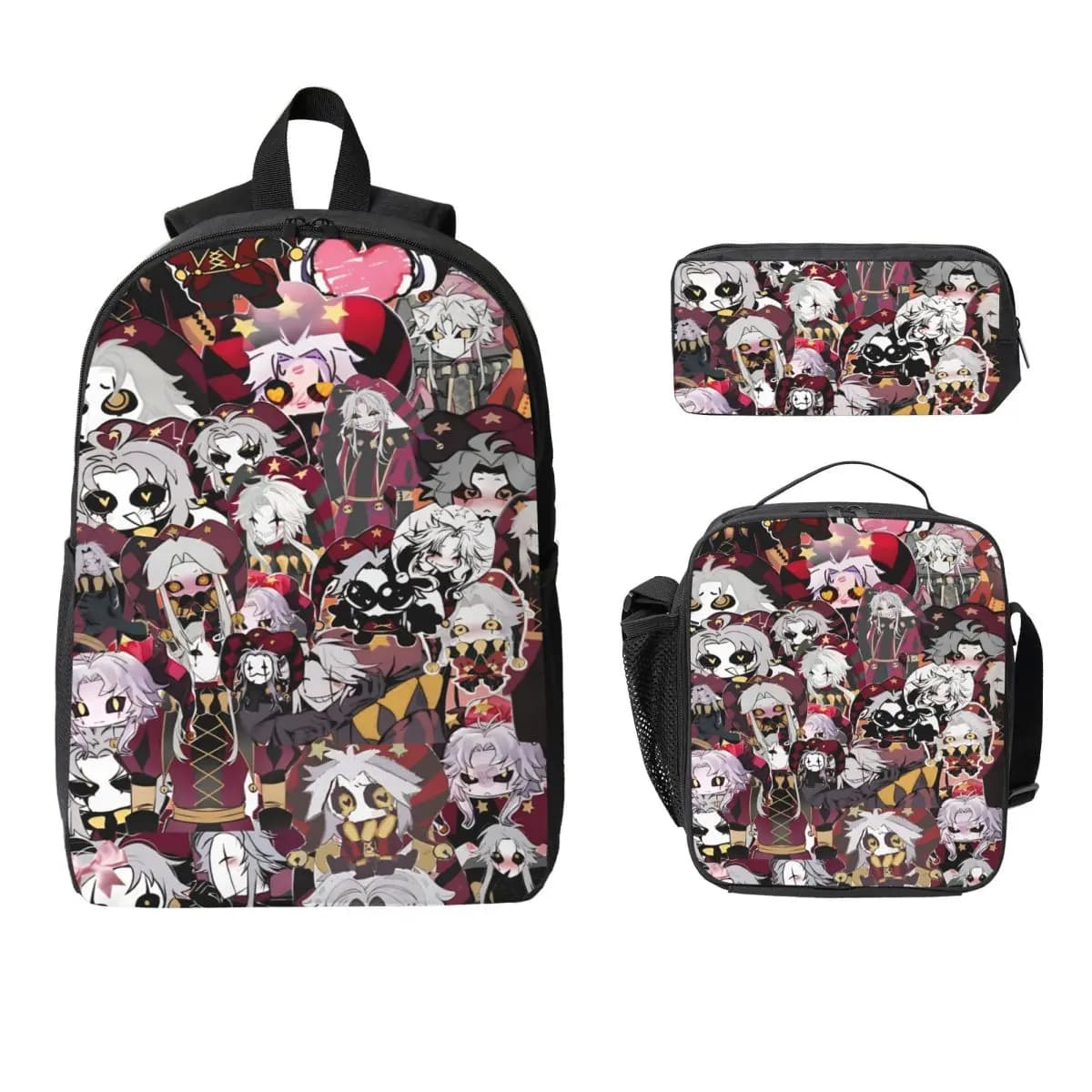 3Pcs Pierrots The Freak Circus merch Backpack Set for Girls Boys Pencil Boxes Bookbag Sets with Lunch Box For Students Daypack
