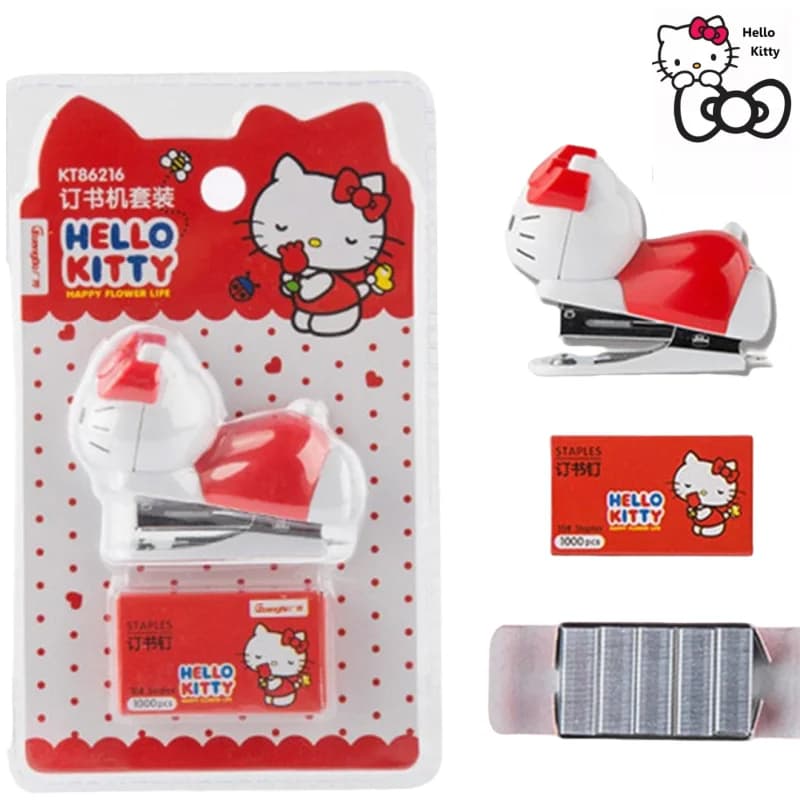 Cucitrice Hello Kitty per studenti, mini formato, graziosa e kawaii a forma di cuore, piccola cucitrice portatile da ufficio, articoli di cancelleria all'ingrosso