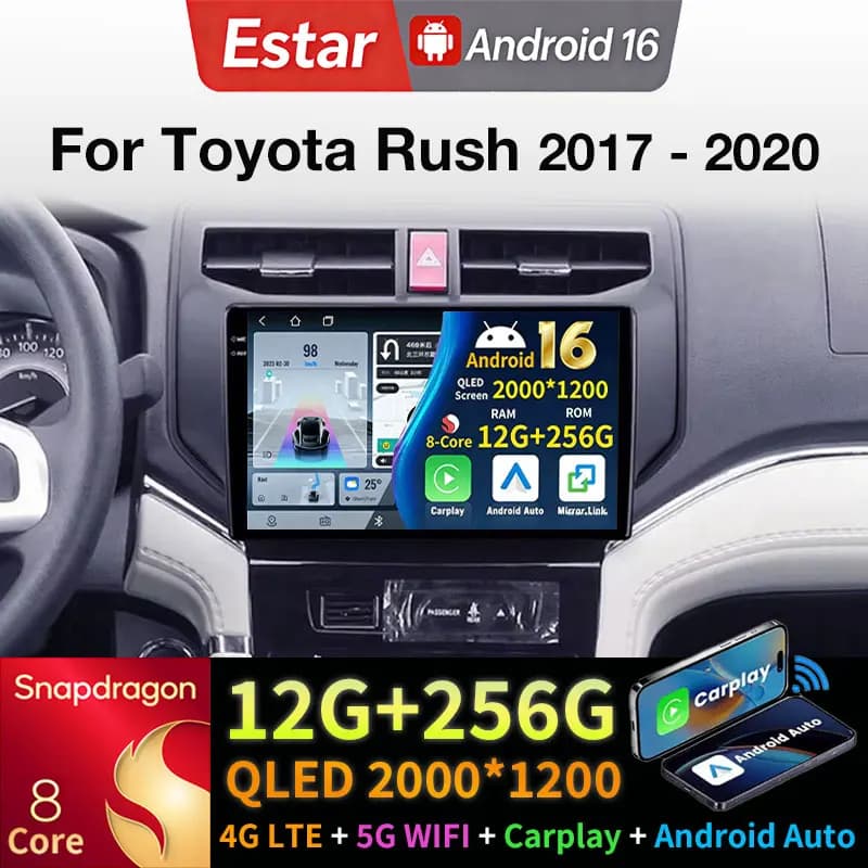 Autoradio Android 16 per Toyota Rush 2017 - 2020 Lettore multimediale GPS Navi Head Unit Wireless Carplay Auto Stereo DSP RDS Video