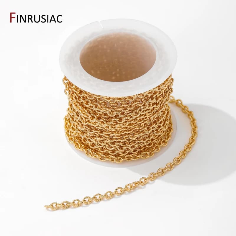 Catene a maglie per cavi testurizzate rotonde in ottone placcato oro 14 carati per gioielli, catene a bobina per forniture per la creazione di braccialetti per collane fai da te