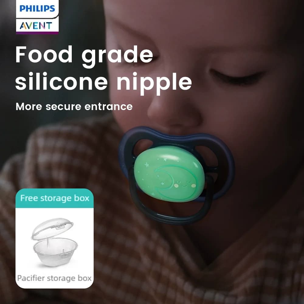 PHILIPS AVENT Ciuccio in silicone per bambini da 2 pezzi Ciuccio morbido con scatola portaoggetti Neonati (0-18+ mesi) – Tettarella ventilata anticolica