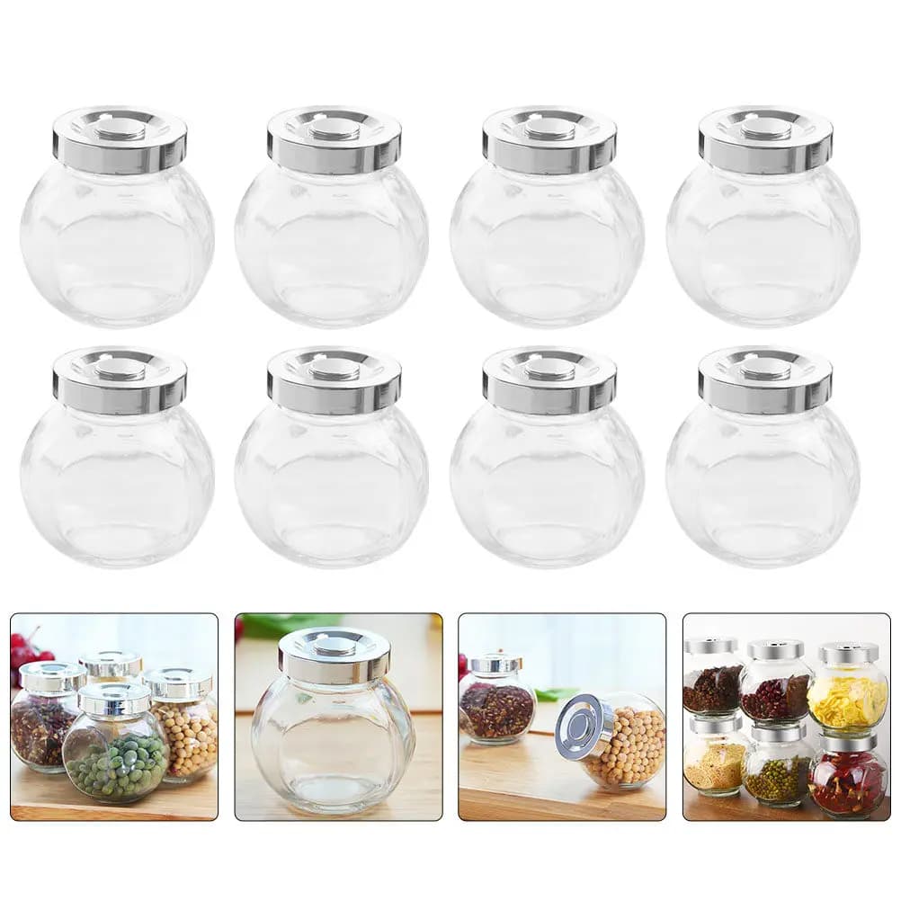 8Pcs Glass Sealed Storage Jars Multipurpose Airtight Containers for Tea Cereal Coffee Dry Food Nuts Sealed Canisters