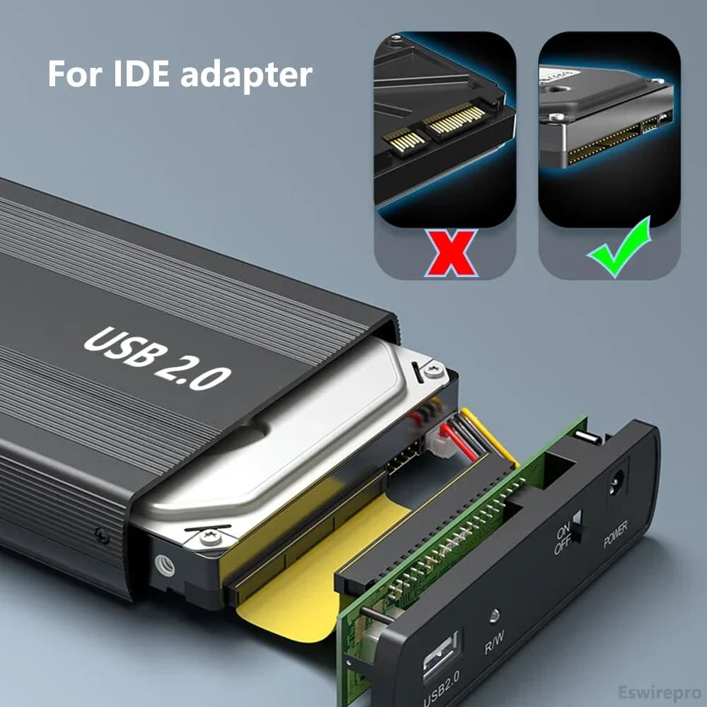Custodia per disco rigido IDE per HDD IDE da 3,5 2,5 pollici SSD da USB a IDE HD Custodia per disco rigido esterna in metallo con alimentatore