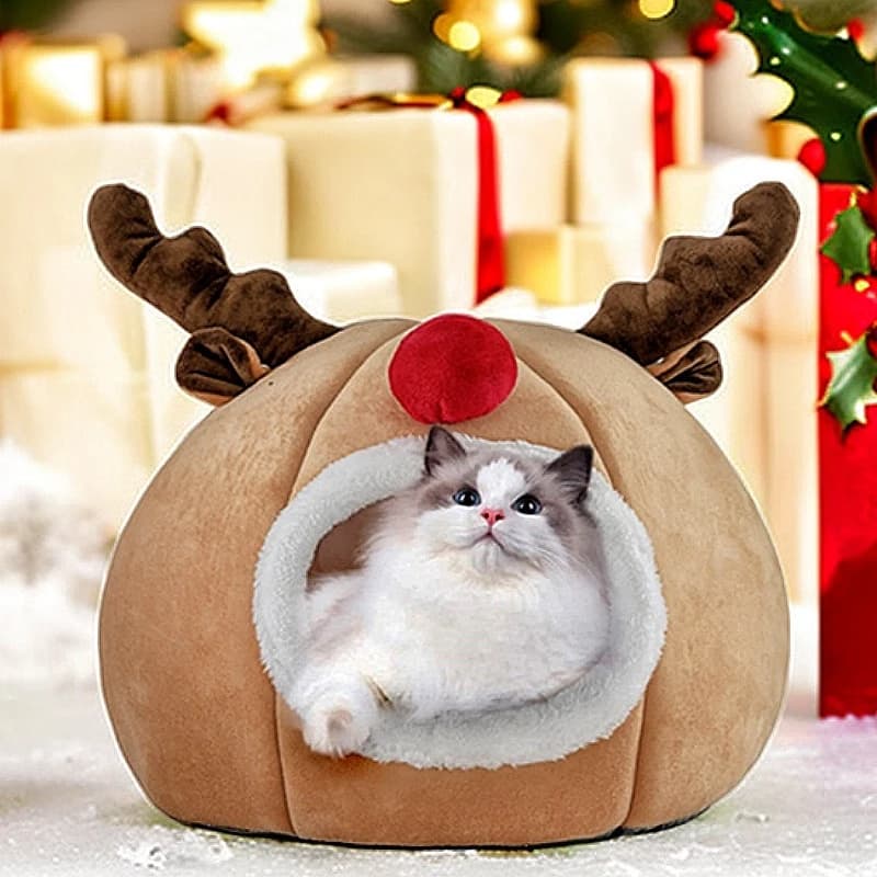 Accogliente spugna 3D tenda per animali domestici letto caldo autunno inverno letto per gatti casa per cani di piccola taglia riparo interno camera da letto di casa regalo di renna di Natale