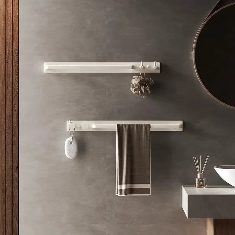 Cream white 304 stainless steel towel bar, non perforated multifunctional single pole bathroom and minimalist towel rack