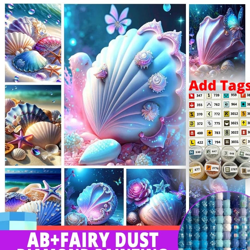 Fairy Dust AB Comes with DMC stickers Drill Beach Flowers Diamond Painting Fantasy Pearl Shell Seaside Scenery Full Embroidery