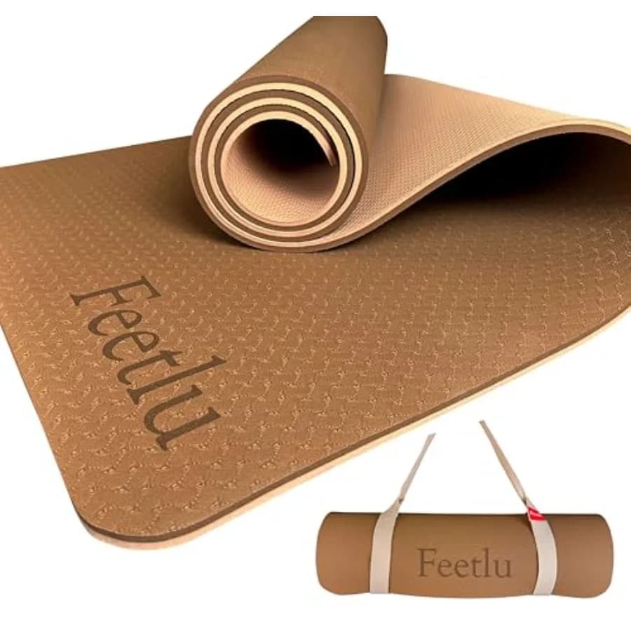 Tappetino Yoga Extra Spesso con Cinghia - Tappetino Antiscivolo da 2/5 Pollici 10MM per Yoga, Pilates ed Esercizi a Terra in Nero