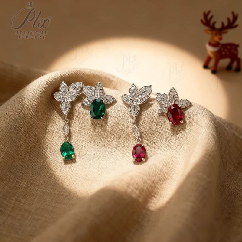 Earrings Lab-Grown Gemstone 0.8-7CT Oval Cut Ruby/Sapphire/Colombian Emerald Jewelry Gift for Christmas Easter Hypoallergenic