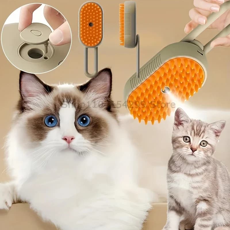 Nuova Spazzola Massaggiante a Vapore 2026 per Cani e Gatti, con un Solo Pulsante, Pieghevole, Rotante, per la Rimozione dei Peli e il Bagno
