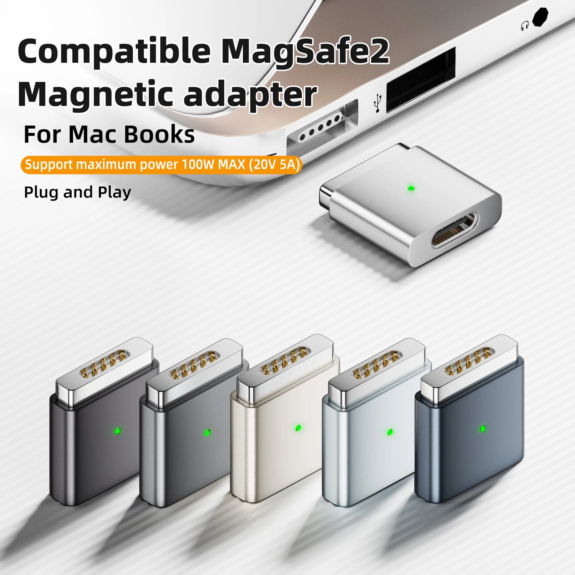 Adattatore di ricarica magnetico compatibile MagSaf2 Convertitore da USB-C a magsafe2 per MacBook Pro A1398/A1424/MC976/MD506/ME665/ME293/294