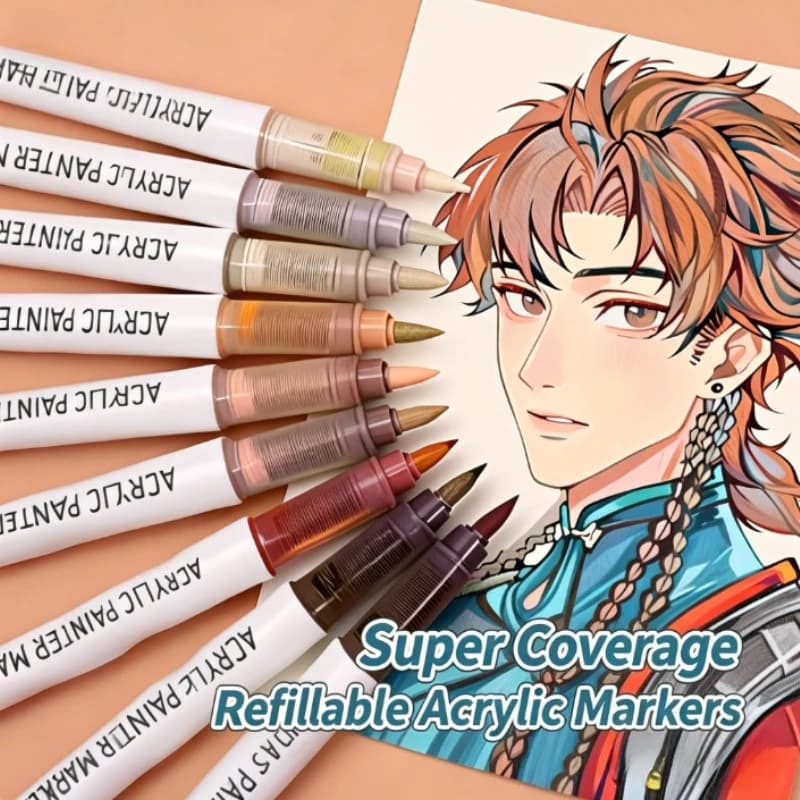 Set di 9 Pennarelli Acrilici, Pennarelli Professionali con Controllo dell'Inchiostro per Pittura, Disegno e Schizzi, Colori Vibranti per Artisti, Arte