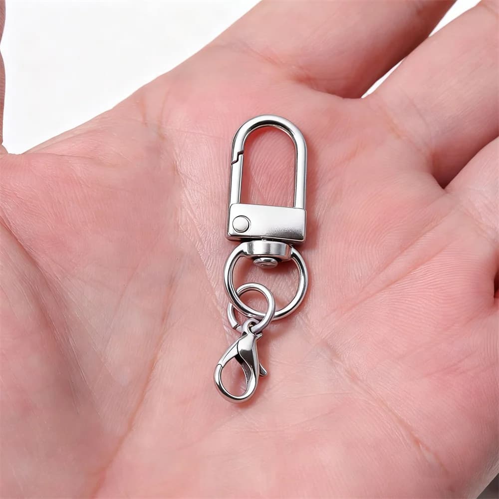 10/50/100 pz. Ganci a moschettone in lega metallica color argento, connettori a fibbia per fai da te, portachiavi, borse, ciondoli e accessori