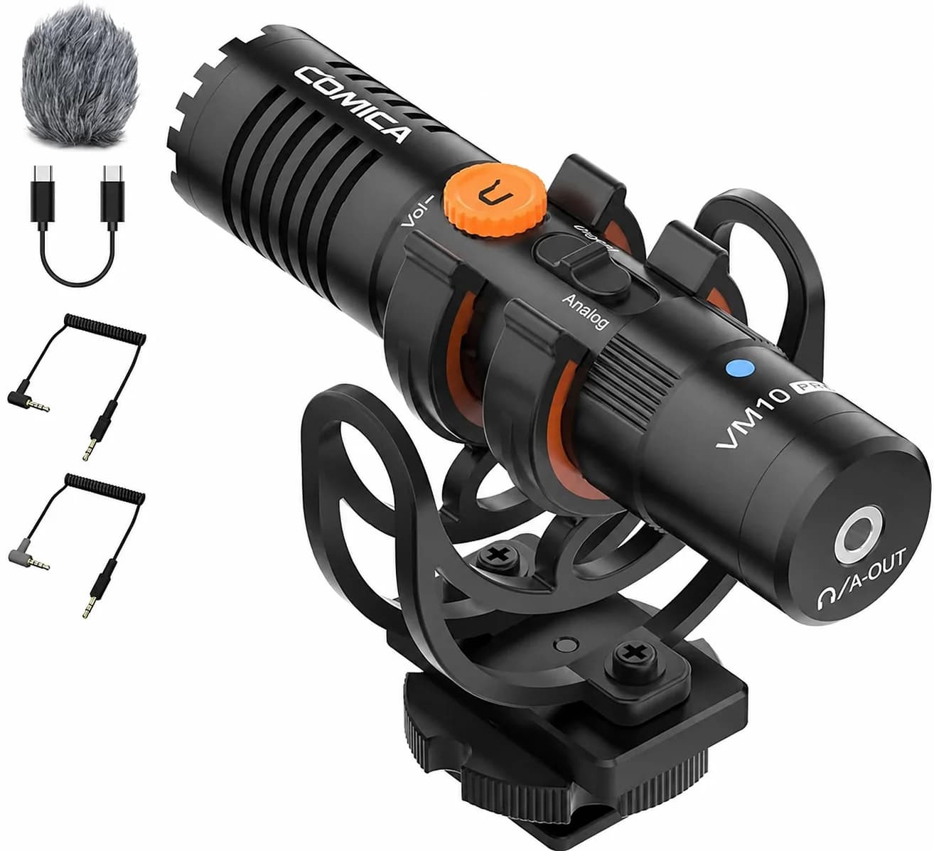 COMICA VM10 PRO Shotgun Microphone USB C Camera Cardioid Mic Gain Control Shock Mount for Camera iPhone Android GoPro DJI Live