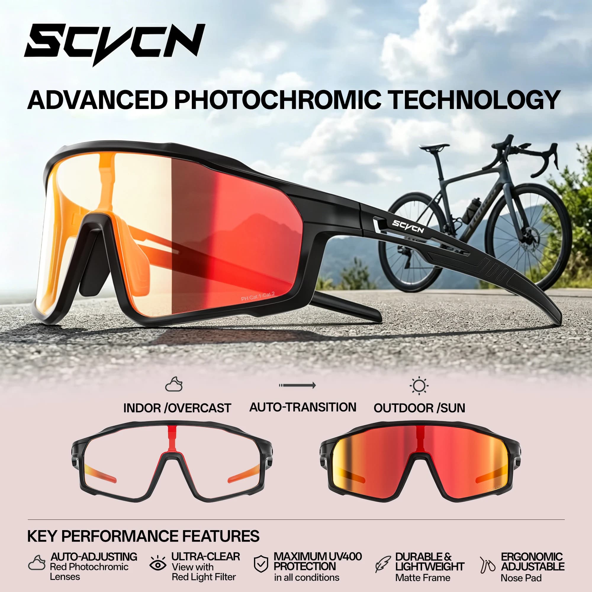 SCVCN UV400 Cycling Baseball Camping Travel Gear Sunglasses Outdoor Sports Camping Cycling Glasses Eyewear for Hiking Bicycle