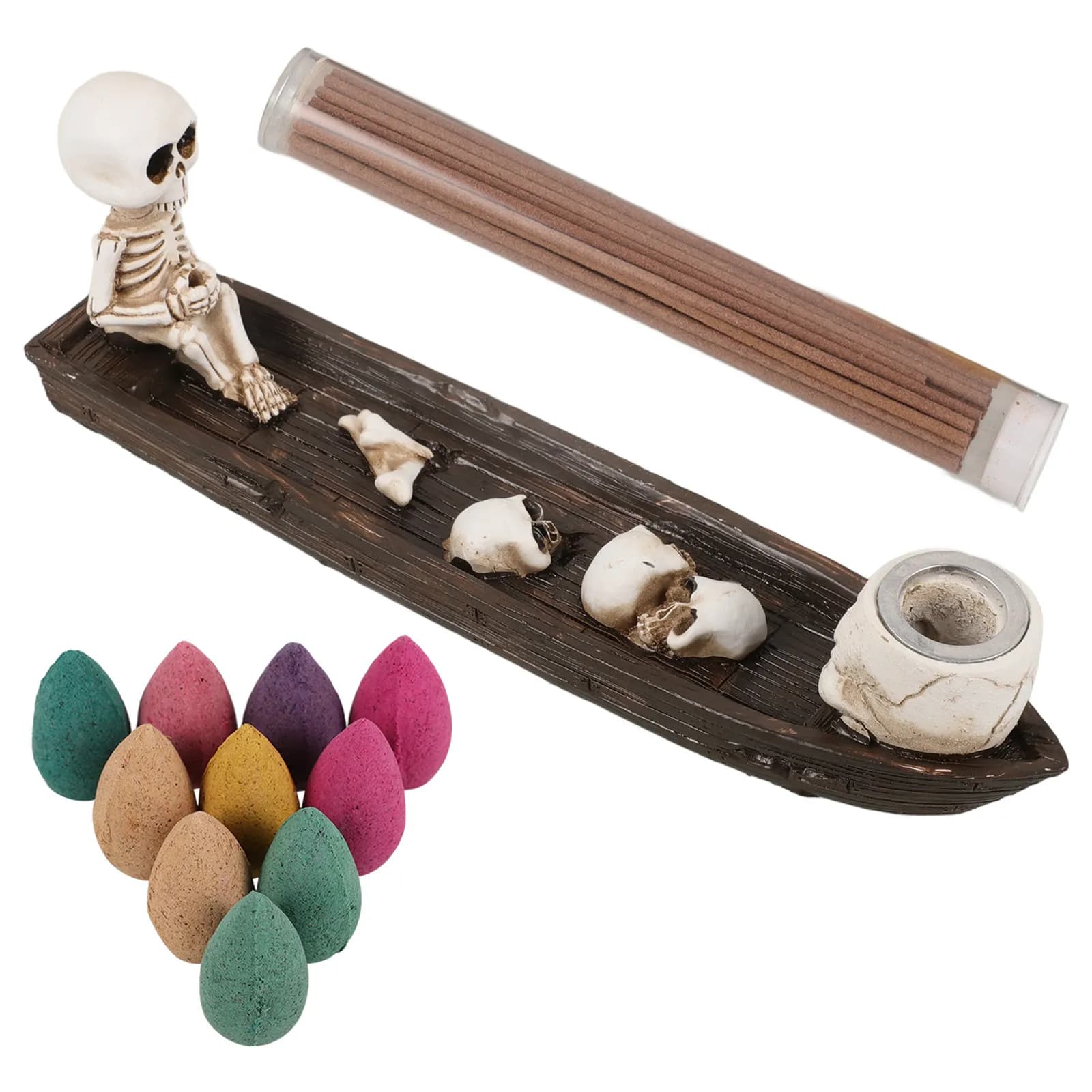Set di 1 bruciatore di incenso a forma di teschio in resina, supporto unico per Halloween, vassoio decorativo per bastoncini di incenso, decorazione per interni, regalo