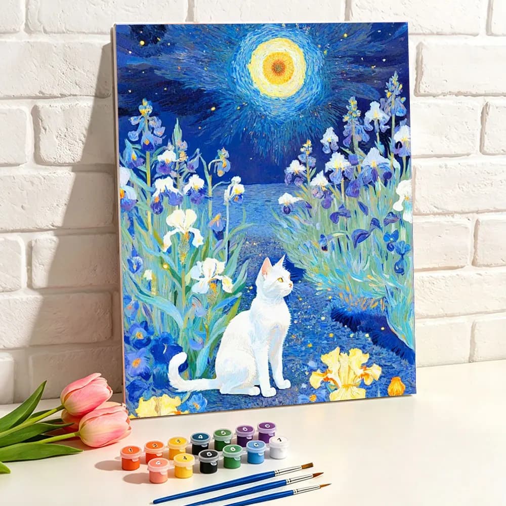 Painting By Number Oil Picture On Canvas DIY Kits Paint White Cat Starry Sky Animal Coloring By Number Home Decor Gift