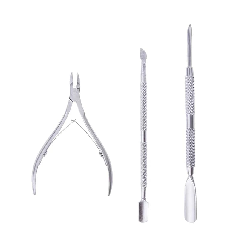 3Pcs Professional Stainless Steel Cuticle Nipper & Pusher Set, Double-Ended Cuticle Remover Tools with Non-Slip Grip, Nail Prep Kit for Manicure Dead Skin and Cuticle Cleaning