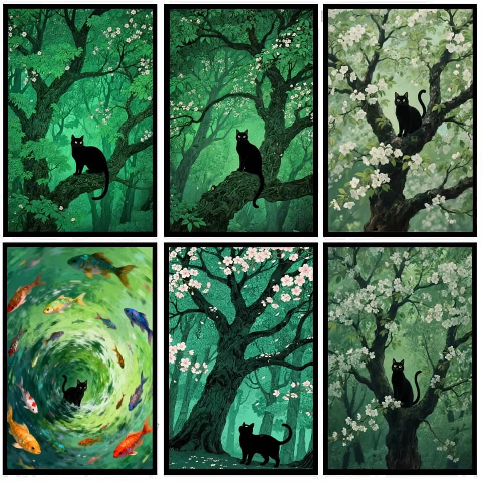 5D DIY Diamond Mosaic Big Tree Forest Black Cat Animal Full Square Round Diamond Painting Kits Living Room Art Craft