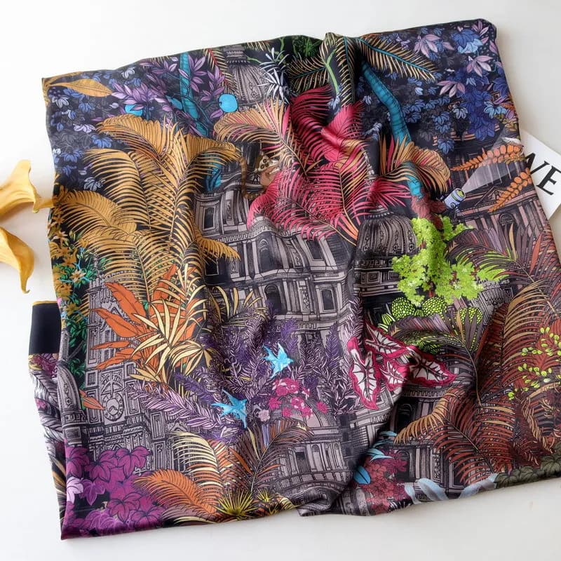 Silk Scarf Luxury Hand Rolled Bandanas 110CM Oversized Square Shawls Hair Neck Belt Scarves Satin Soft Hijab 110cm