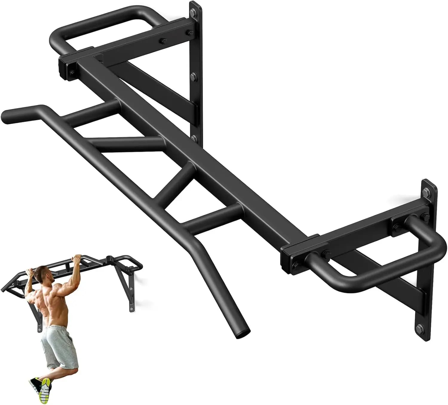 Heavy Duty Traction Bar with 14 grip positions, traction bars for strength training for home gym, wall mounting, chin mounted on