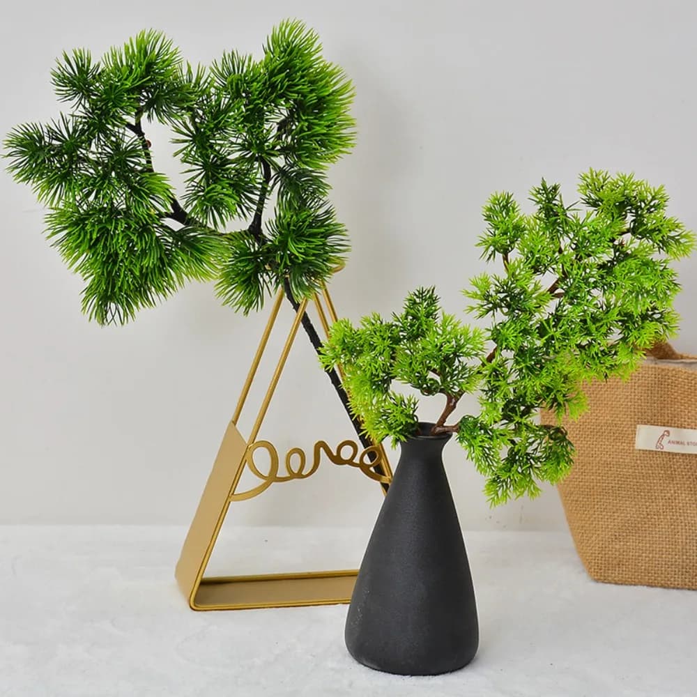 45 Forked Small Tree Leaf Pine Needle Leaves Branch Fake Ornament Artificial Plants Podocarpus Home Decoration Tank Landscaping