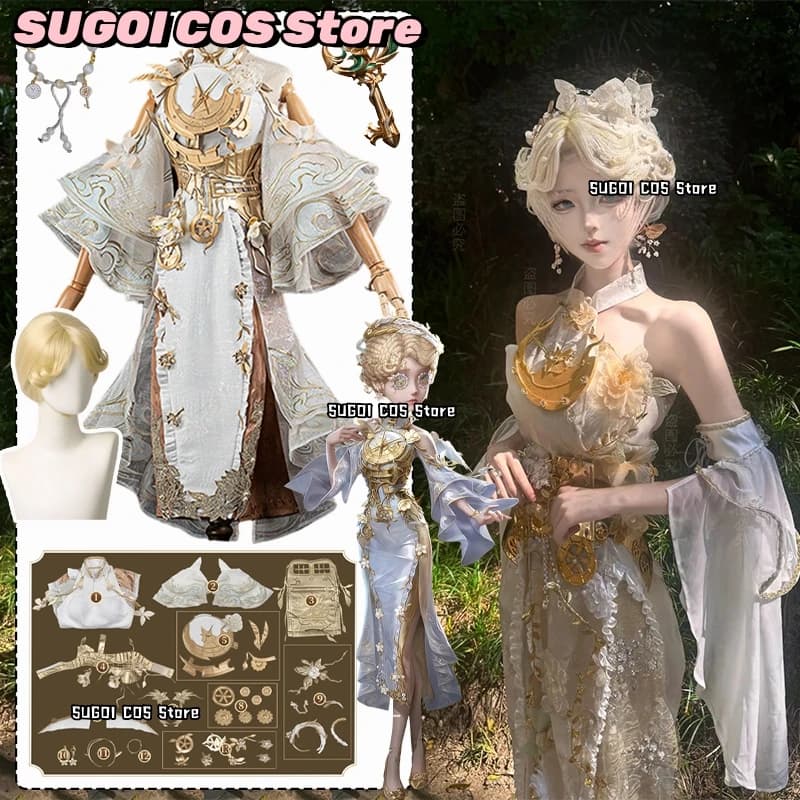 Game Identity V Women's Dancer Cosplay Costumes SUGOI COS @ Champagne Party Dress with Embroidered Applications without Vintage Straps