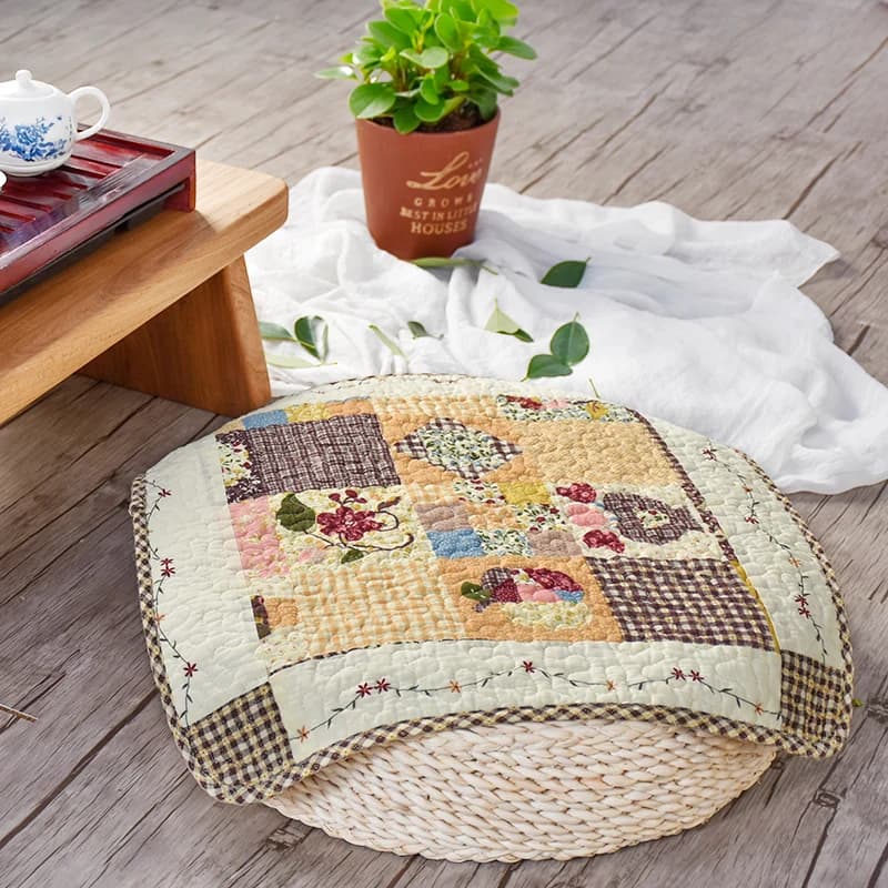 Cuscino Tatami in Puro Cotone, Imbottitura Sottile Universale per Sedia da Ufficio, Motivo Floreale ZJ, Stile Country per Arredamento Casa