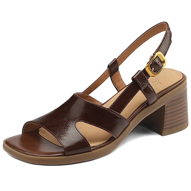 Nuove Scarpe in Pelle PU 2026 per Donne, Tacco Medio, Punta Quadrata, Scarpe Casual Estive Comode, Sandali da Donna Marrone Albicocca, Taglie 35-40