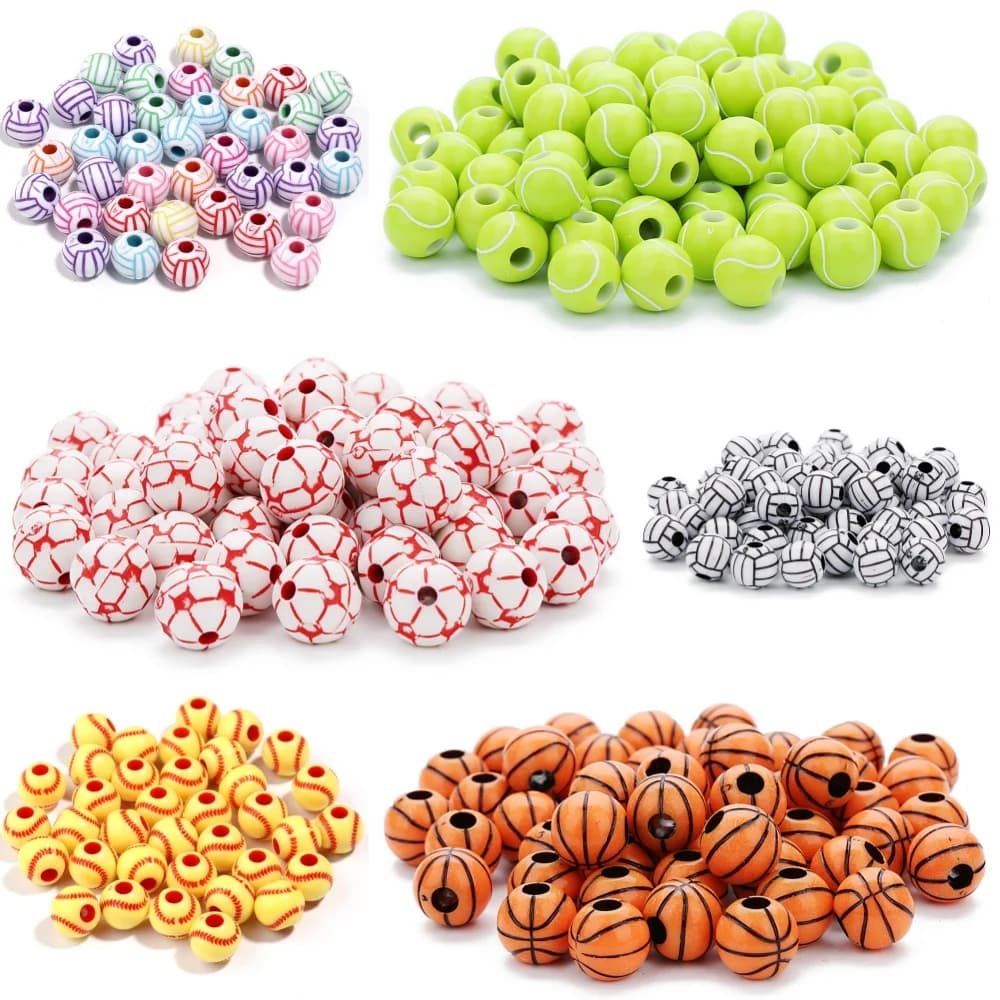 20-50 pz/lotto Acrilico Palla Sportiva Perline Calcio Tennis Basket A Forma di Perline Rotonde Allentate Per Il Braccialetto FAI DA TE Collana Accessori