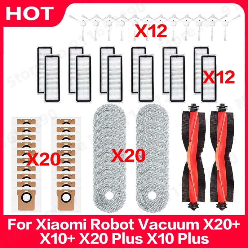 Misura per Xiaomi Robot Aspirapolvere X20+, X10+ / X20 Plus, X10 Plus Parti Rullo Spazzola Laterale Filtro Hepa Mop Panno Sacchetto per la Polvere Accessori