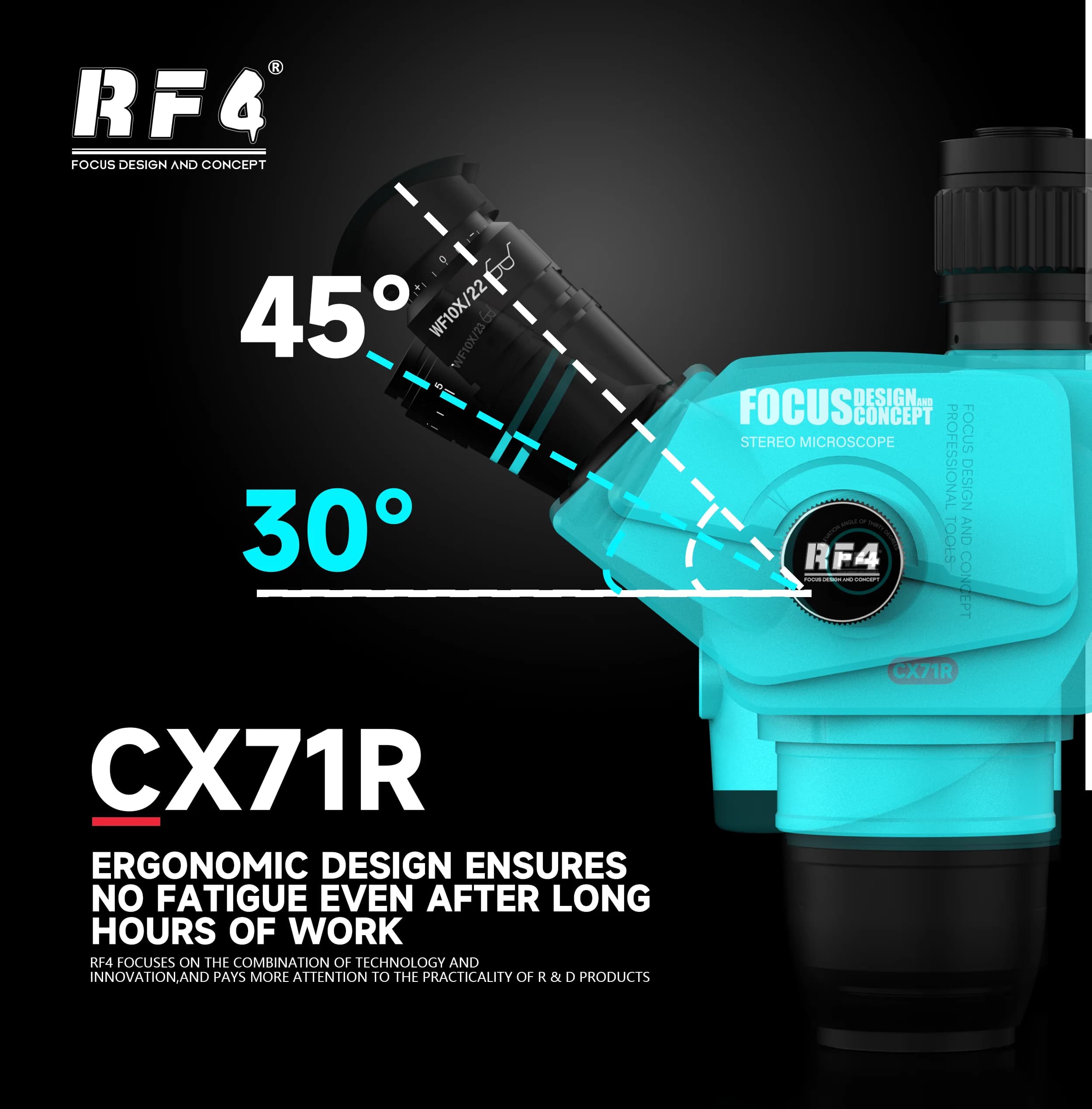 RF4 CX71R Microscopio ad alta potenza Microscopio ad alta definizione Riparazione della scheda madre del telefono cellulare Microscopio con zoom continuo a doppio braccio