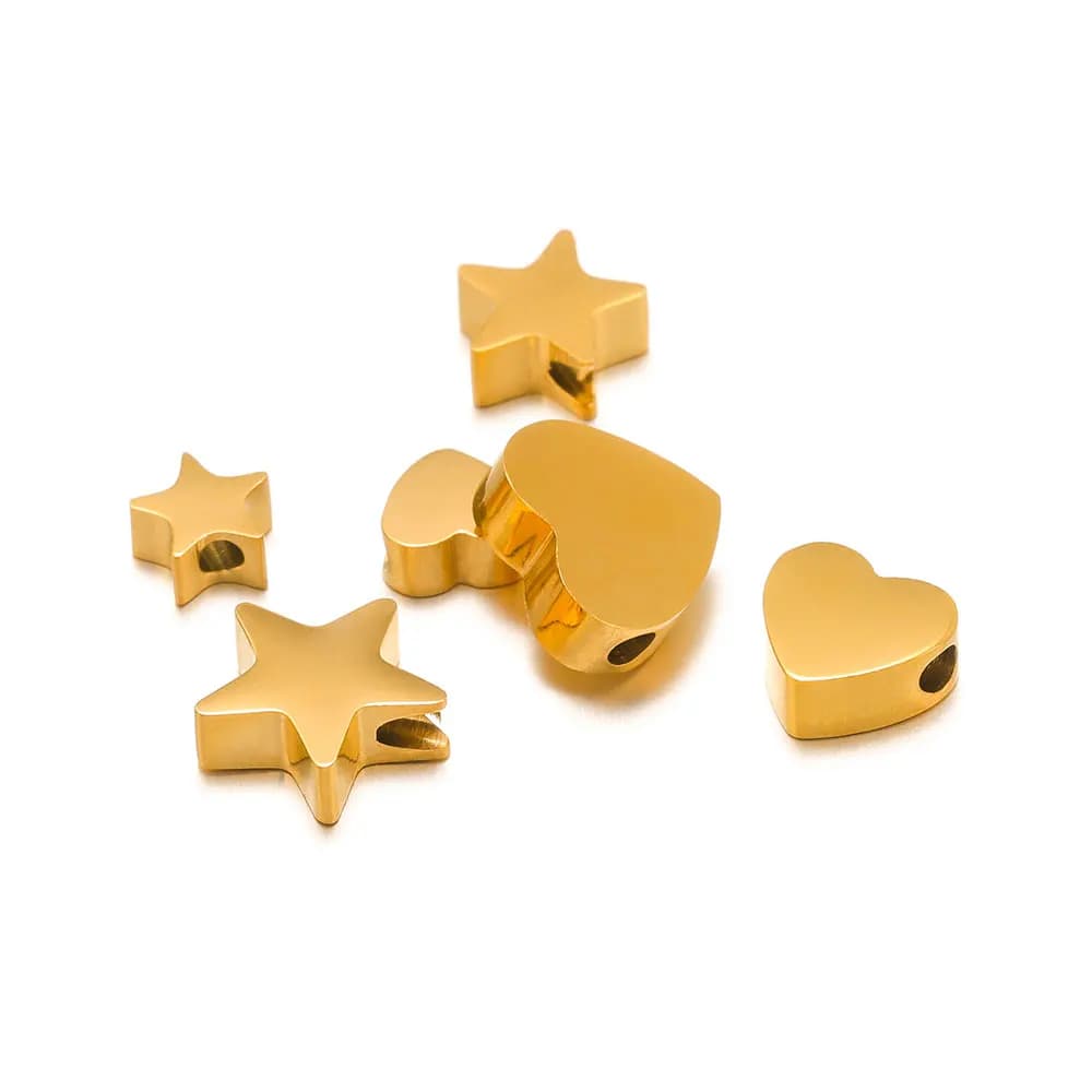 5Pcs Stainless Steel Loose Beads Heart Star Spacer Beads Charms for Necklace Chian Bracelet DIYJewelry Making Wholesale
