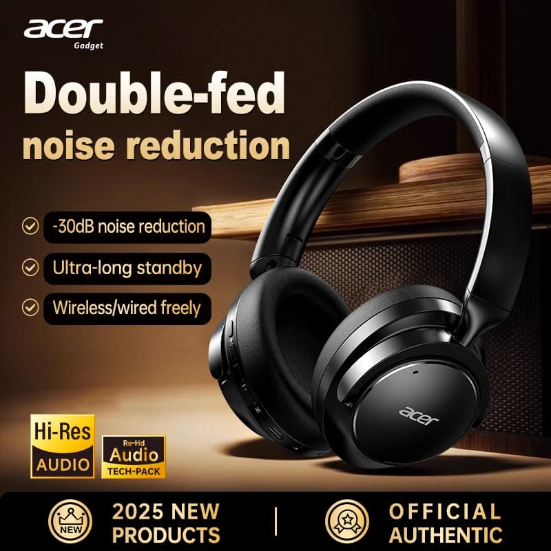 Acer Ohr560 Wireless Bluetooth over-ear Headphones Folding headphones with built-in microphone Stereo audio call Active noise cancelling compatible with 3.5 mm audio cable Suitable for travel games