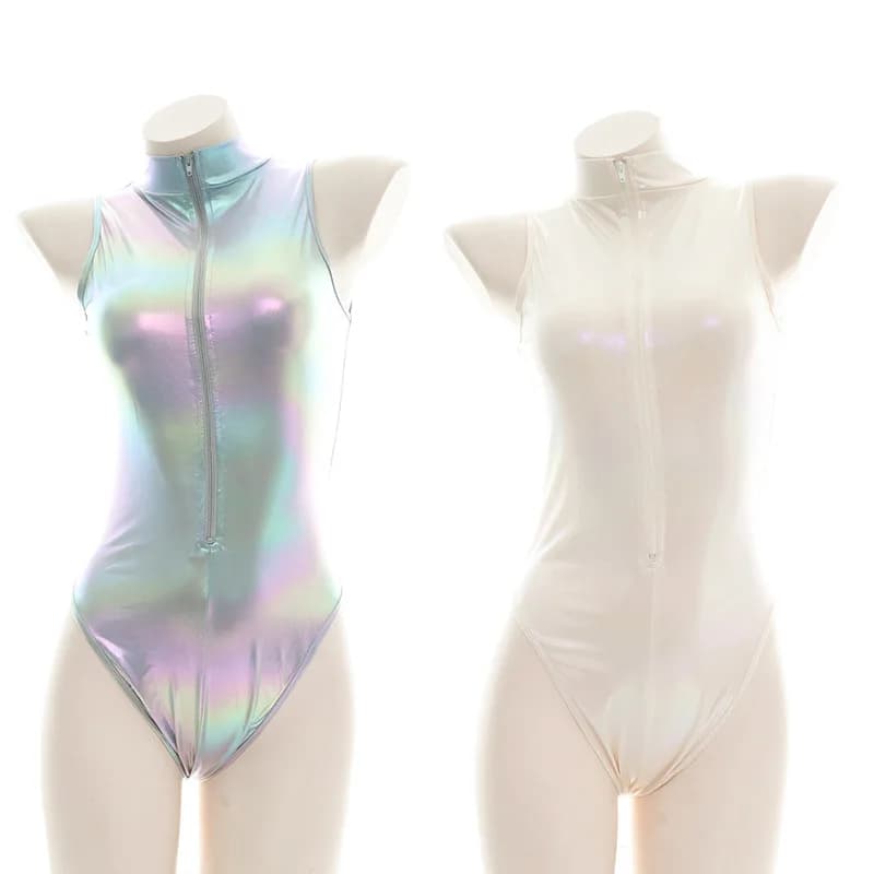 Anime Laser giapponese Costume intero Sexy tuta riflettente collant da donna studente costumi da bagno scuola ragazze Costume Cosplay