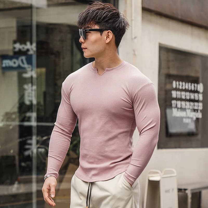 Men's T-Shirt with Collo in O, Autumn Spring, Simple Versatile Fit, Sporty T-Shirts Breathable in Costumes