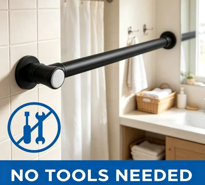 Best Seller Adjustable Tension Curtain Rod 48 to 84 Inches Black Window Curtain Rod Set of 1 Premium Home Decor