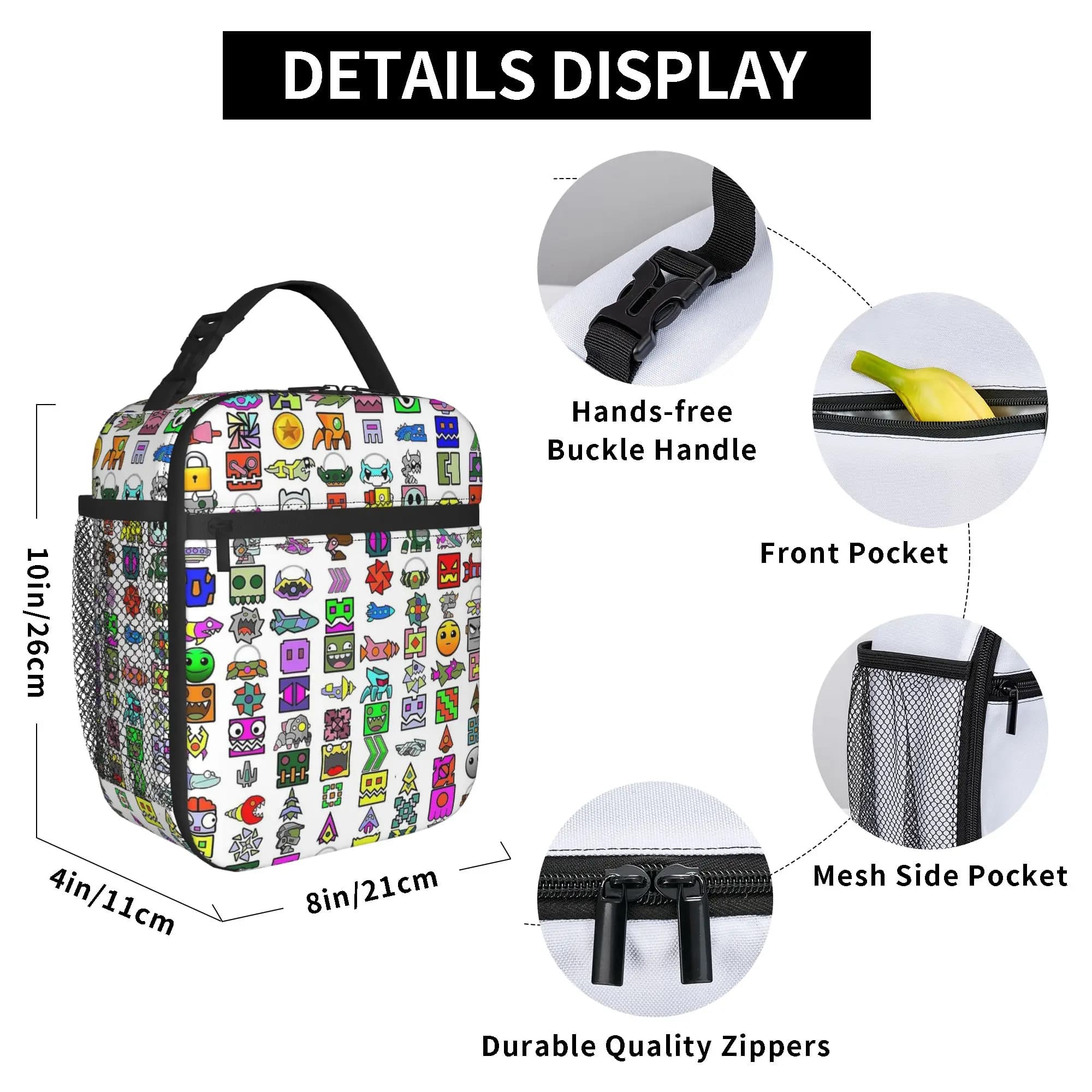 Geometrys Dashs Game Thermal Insulated Lunch Bags for Travel Portable Food Bag Container Cooler Thermal Lunch Box